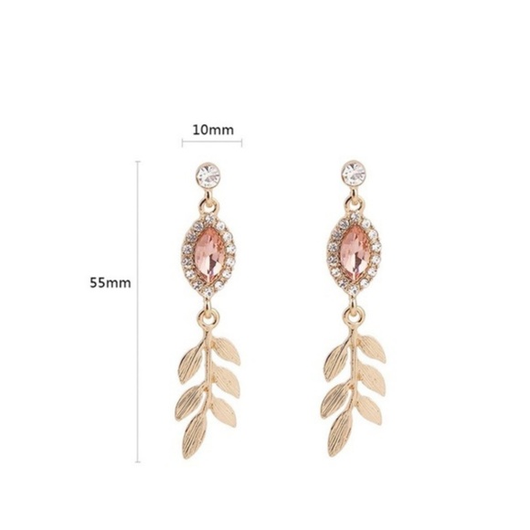 Gold Leaf Earrings w/ Champagne & CZ Accents - Picture 4 of 4